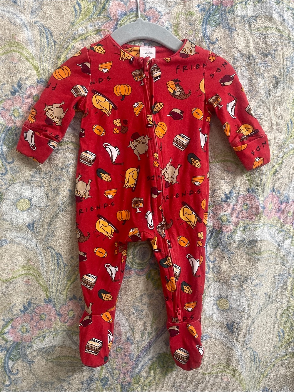 Friends TV Show Baby One-Piece Footed Pajamas Thanksgiving Turkey Football